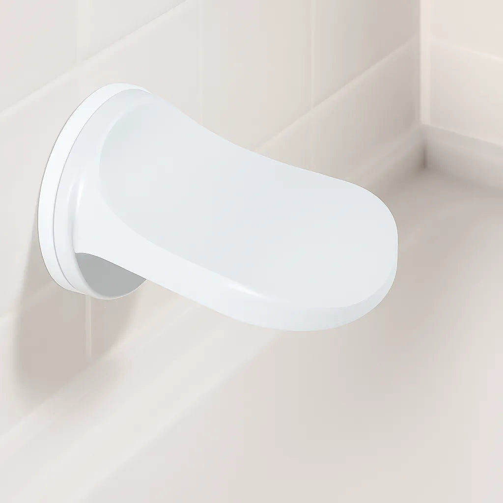 Shave Aid Shower Foot Rest attached to bathroom tiles - Shave Aid